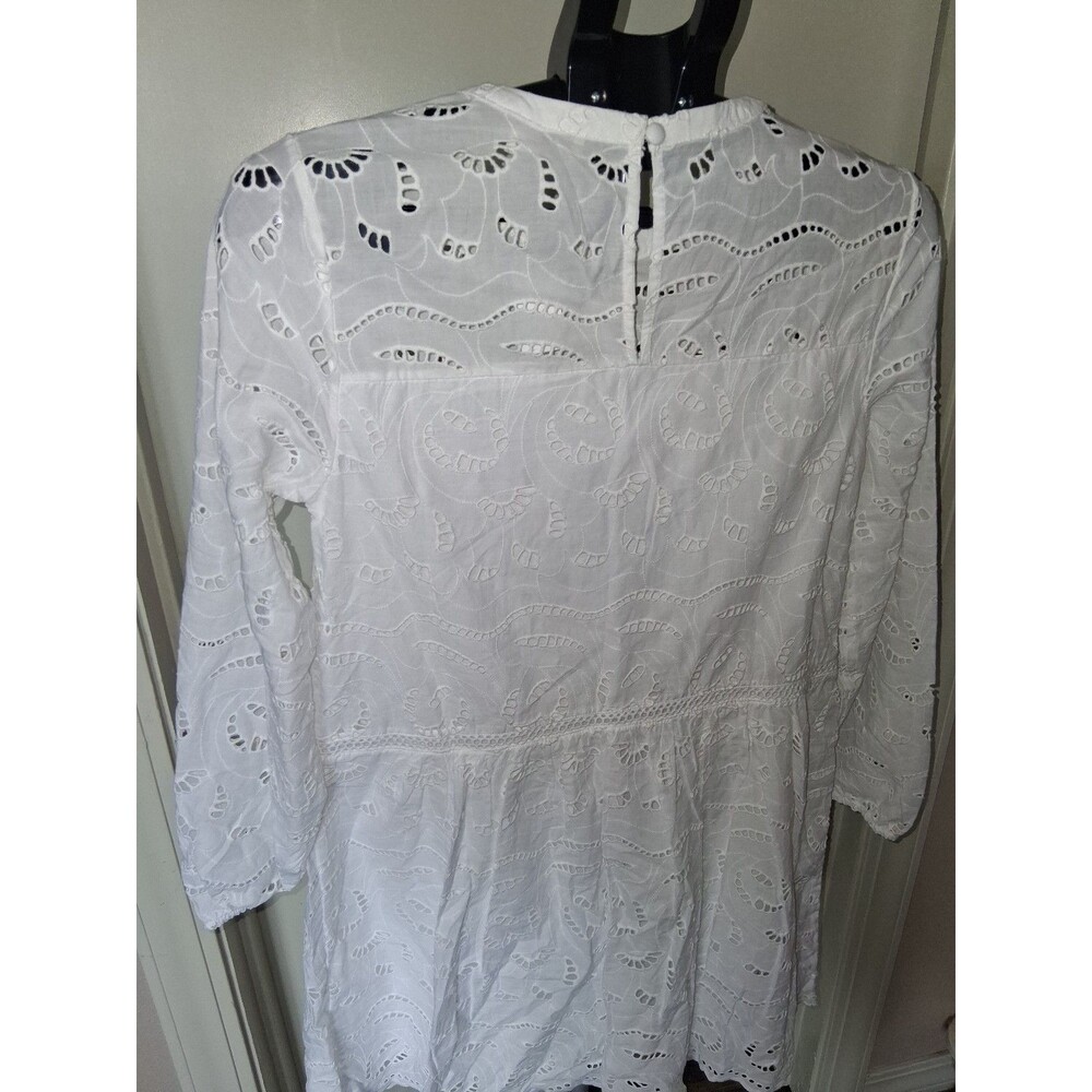 NEW! Women's LOFT Eyelet Long Sleeve Mini Tiered Swing Dress, White XS - Picture 10 of 12
